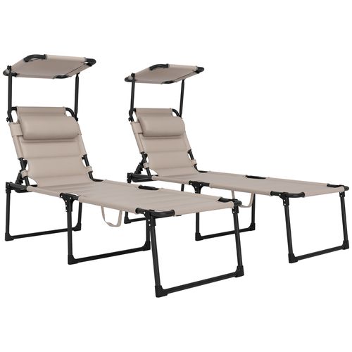 Lot De 2 Bains De Soleil Transats Pliables Réglables Avec Pare-soleil