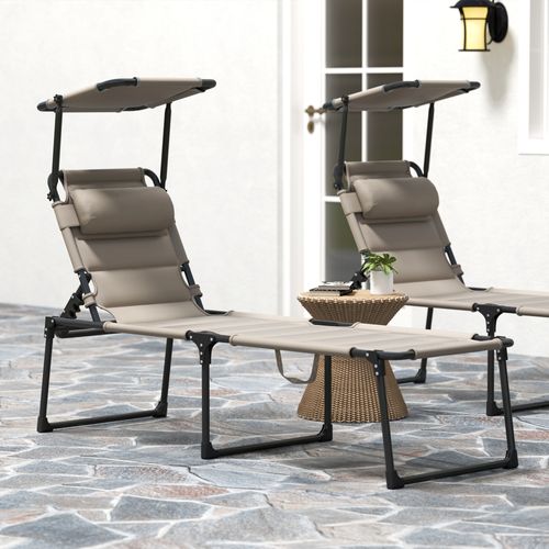 Lot De 2 Bains De Soleil Transats Pliables Réglables Avec Pare-soleil