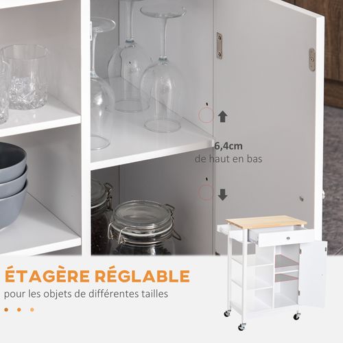 Desserte De Cuisine Multi-rangement Blanc Plateau Bois Hévéa Verni