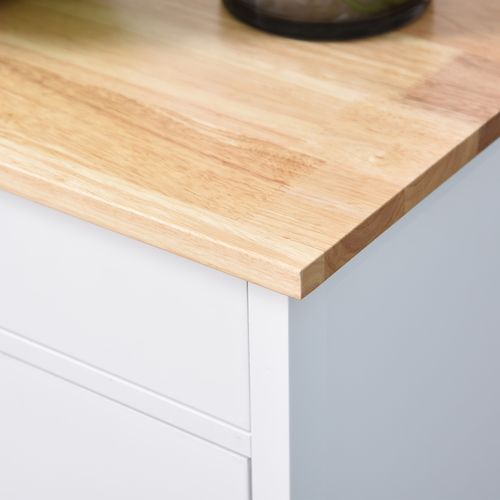 Desserte De Cuisine Multi-rangement Blanc Plateau Bois Hévéa Verni