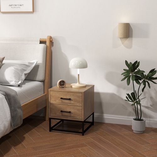 Lot De 2 Chevets Effet Bois Exotique 2 Tiroirs Métal Noir