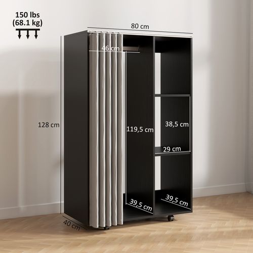 Armoire Penderie Sur Roulettes - Tringle, 3 Compartiments