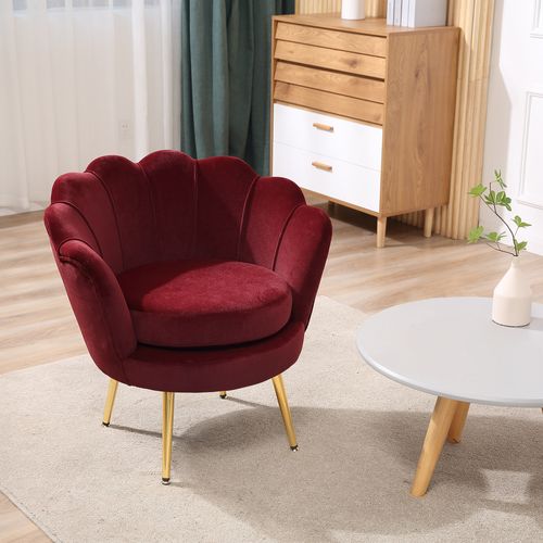 Fauteuil Design Coquillage Pieds Métal Doré Velours