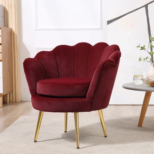 Fauteuil Design Coquillage Pieds Métal Doré Velours