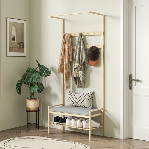 Vestiaire D'entrée Banc à Chaussures Style Cosy Chic Coussin Bambou