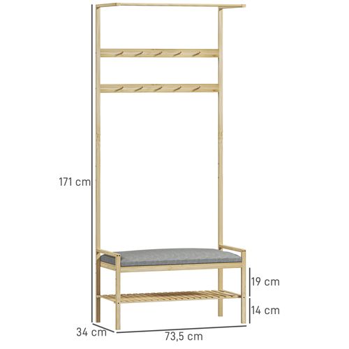Vestiaire D'entrée Banc à Chaussures Style Cosy Chic Coussin Bambou