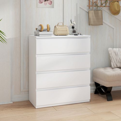 Commode 4 Tiroirs Coulissants Dim. 80l X 39l X 95h Cm Panneau Particules Blanc
