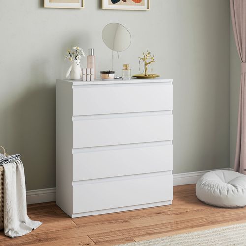 Commode 4 Tiroirs Coulissants Dim. 80l X 39l X 95h Cm Panneau Particules Blanc