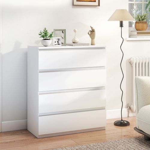 Commode 4 Tiroirs Coulissants Dim. 80l X 39l X 95h Cm Panneau Particules Blanc