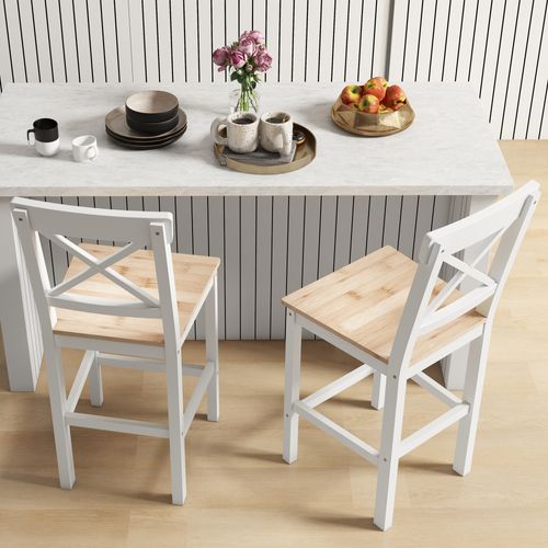 Lot De 2 Chaises Hautes Chaises De Bar Style Campagne Chic Bois Pin