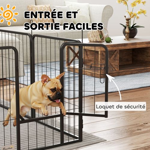 Parc Enclos Chien 16 Panneaux Modulables Porte Acier Époxy Noir