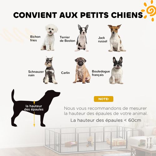 Parc Enclos Chien 16 Panneaux Modulables Porte Acier Époxy Noir