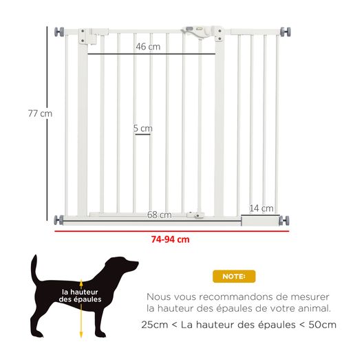 Barrière De Sécurité Chien Porte - L.94 Cm Max. - Sans Perçage