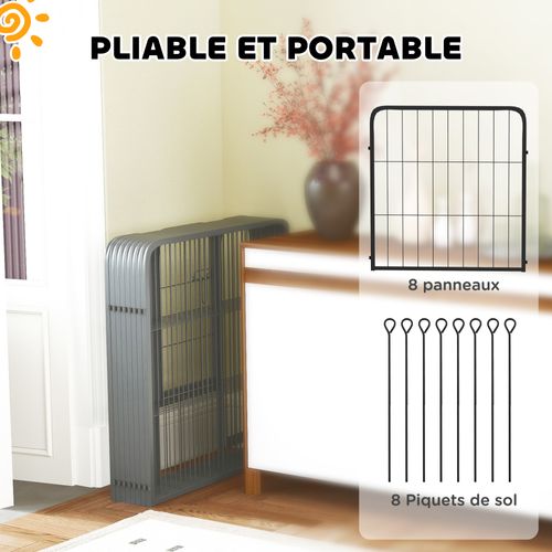 Parc Enclos Chien Modulable Pliable 8 Panneaux Acier Noir