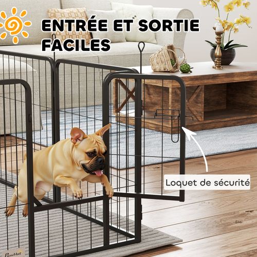 Parc Enclos Chien Modulable Pliable 8 Panneaux Acier Noir
