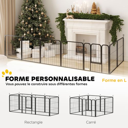 Parc Enclos Chien Modulable Pliable 8 Panneaux Acier Noir