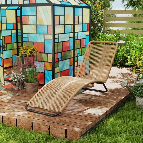 Bain De Soleil Style Colonial Acier Noir Résine Filaire Beige