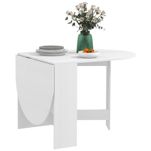 Table à Manger Pliante 6 Personnes Design Effet Bois Blanc Ovale