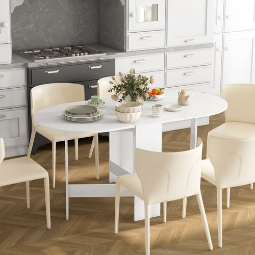 Table à Manger Pliante 6 Personnes Design Effet Bois Blanc Ovale