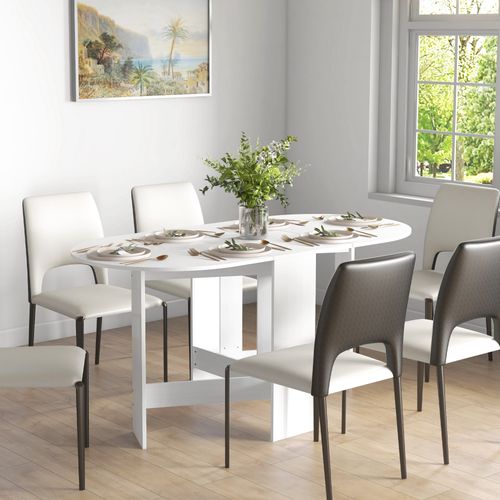 Table à Manger Pliante 6 Personnes Design Effet Bois Blanc Ovale