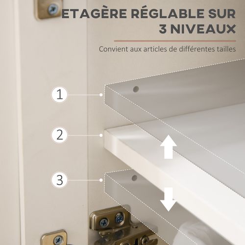 Buffet 2 Tiroirs 3 Portes Étagère Poignées Alu Effet Bois Clair Blanc