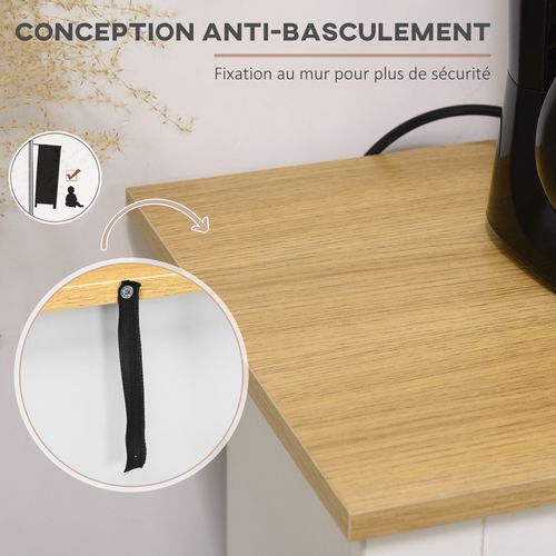 Buffet 2 Tiroirs 3 Portes Étagère Poignées Alu Effet Bois Clair Blanc