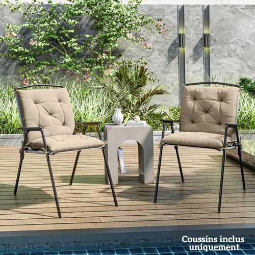 Lot De 2 Coussins Matelas Assise Dossier 2 En 1 Pour Chaise Beige