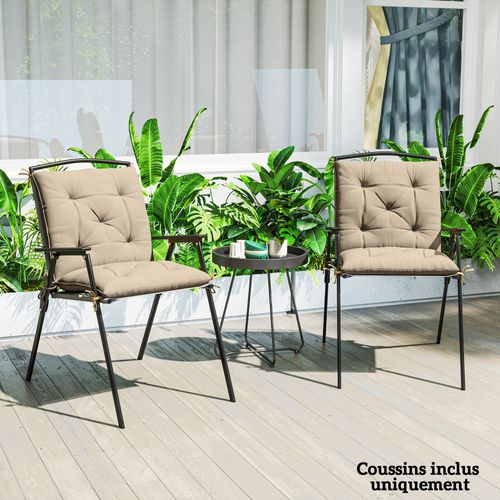Lot De 2 Coussins Matelas Assise Dossier 2 En 1 Pour Chaise Beige