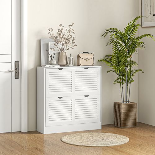 Meuble à Chaussures Design 2 Portes Persiennes Max. 16 Paires Blanc