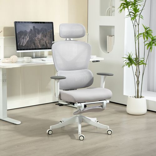 Chaise De Bureau Ergonomique Inclinable Réglable Blanc Gris