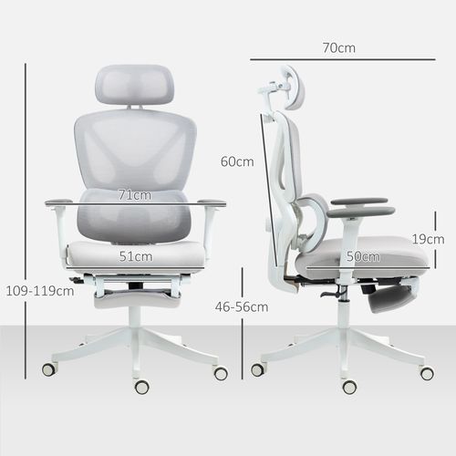 Chaise De Bureau Ergonomique Inclinable Réglable Blanc Gris