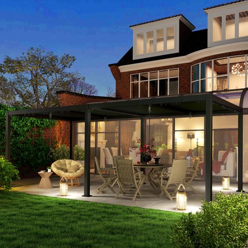 Pergola Lames Orientables Dim. 5,95 X 3 X 2,25 M Alu. Acier Époxy Anthracite