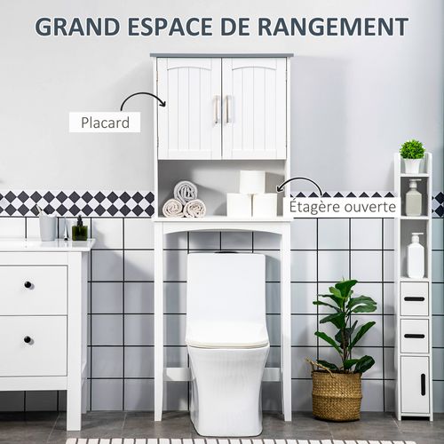 Meuble Wc Dessus Toilettes 2 Portes Étagère Niche Blanc Gris
