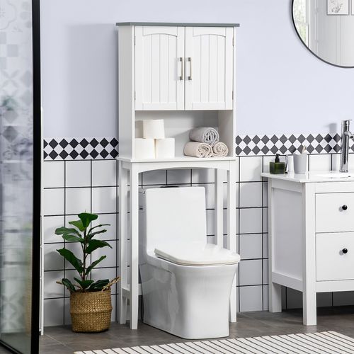 Meuble Wc Dessus Toilettes 2 Portes Étagère Niche Blanc Gris