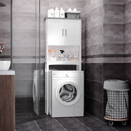 Meuble Wc Dessus Toilettes 2 Portes Étagère Niche Blanc Gris