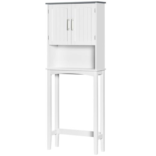 Meuble Wc Dessus Toilettes 2 Portes Étagère Niche Blanc Gris