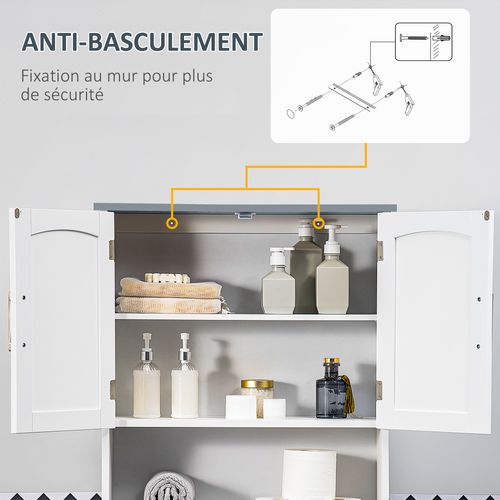 Meuble Wc Dessus Toilettes 2 Portes Étagère Niche Blanc Gris