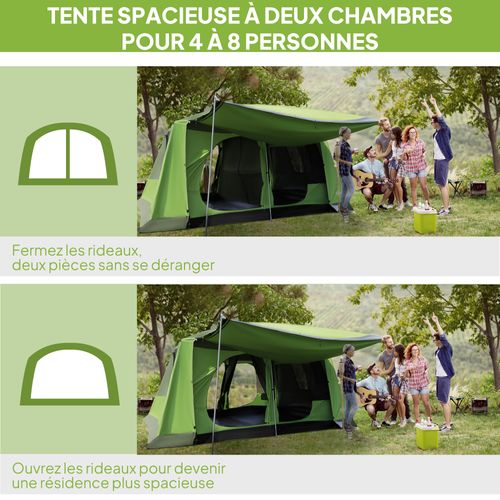 Tente De Camping Familiale Avec Porche 4 à 8 Personnes Sac De Transport Inclus Vert
