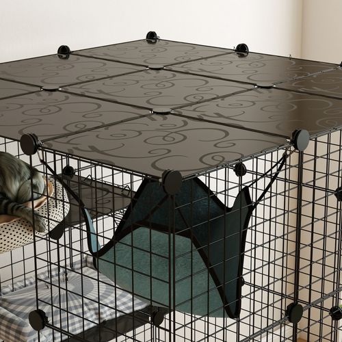 Cage Chat Intérieur - Parc Chat 4 Niv. 5 Portes Hamac Plateformes Rampes - Acier Noir