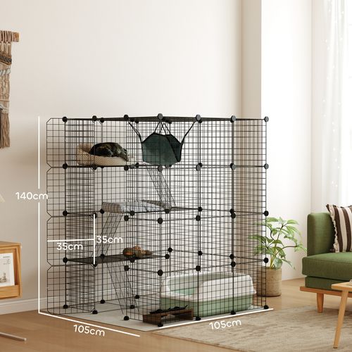 Cage Chat Intérieur - Parc Chat 4 Niv. 5 Portes Hamac Plateformes Rampes - Acier Noir