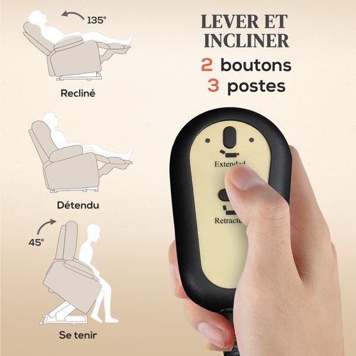 Fauteuil Releveur Massant Chauffant Inclinable Relevable Tissu Beige