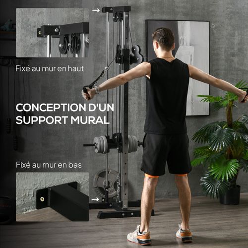 Station De Musculation Montage Mural Multifonction Acier Gris Noir