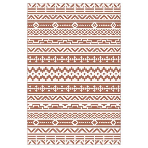 Tapis D'extérieur Réversible Dim. 1,8 X 2,7 M Motif Graphique Terracotta Beige