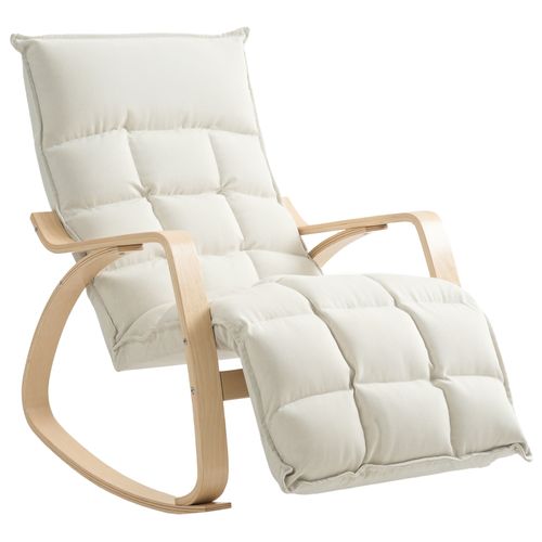 Fauteuil à Bascule Style Nordique Ajustable Tissu Blanc Cassé Bois Clair Cintré