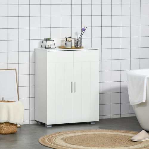 Meuble Bas De Salle De Bain Sur Pied - 2 Portes, 2 Étagères - Blanc