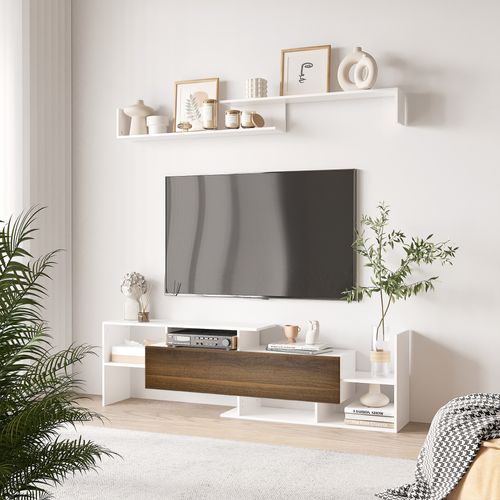 Ensemble Meuble TV Avec Étagère Murale Style Contemporain