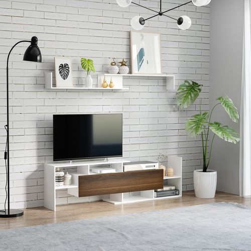 Ensemble Meuble TV Avec Étagère Murale Style Contemporain