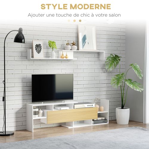 Ensemble Meuble TV Avec Étagère Murale Style Contemporain