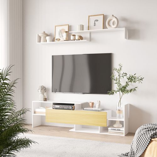 Ensemble Meuble TV Avec Étagère Murale Style Contemporain