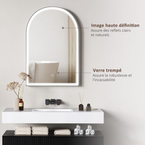 Miroir Lumineux LED Arqué De Salle De Bain 90 X 60 Cm Alu